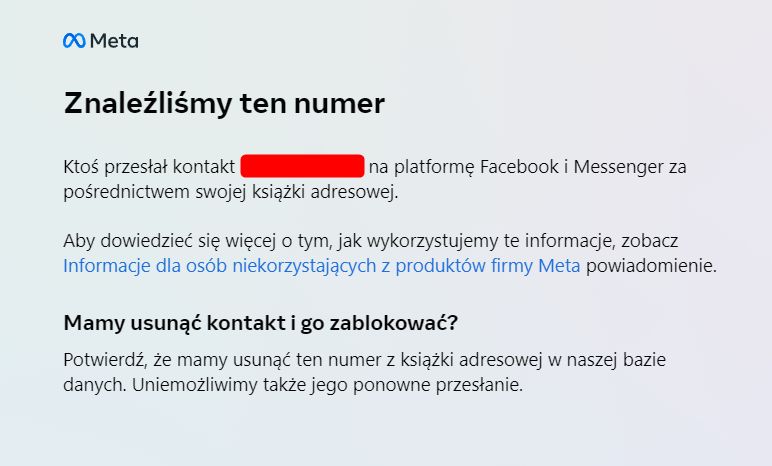 Informacje o znalezionym numerze w bazie Mety