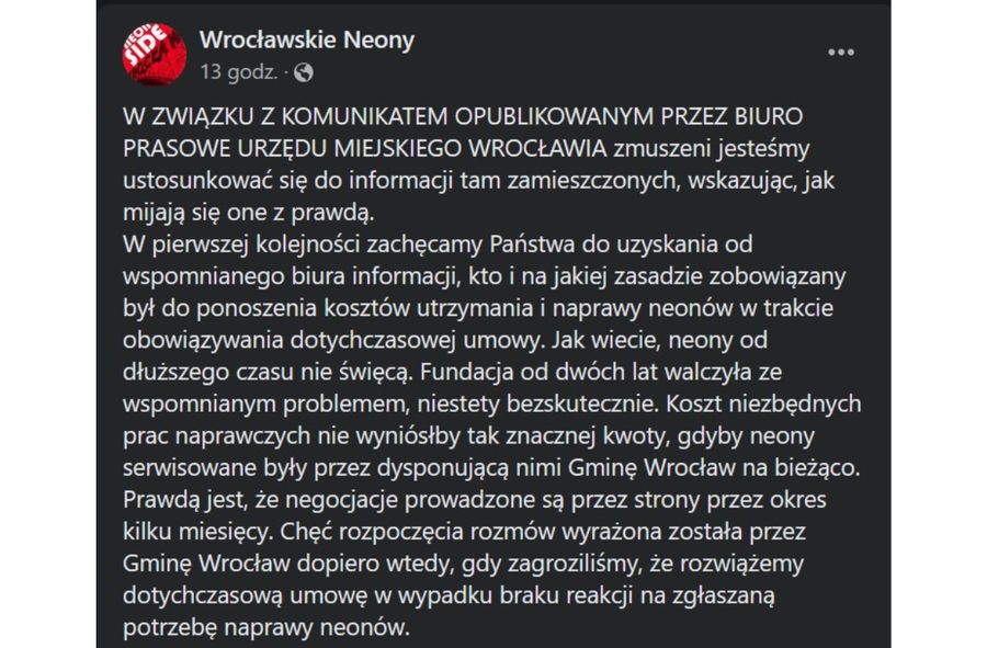 Kłótnia o neony we Wrocławiu