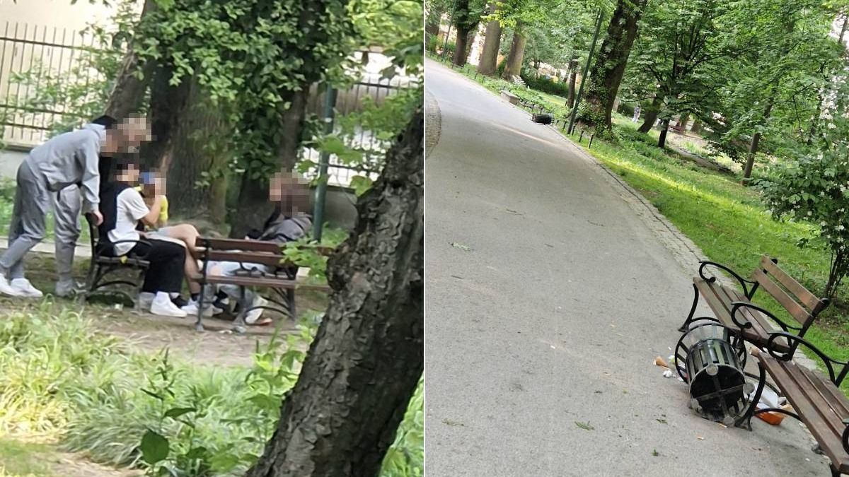 Młodzież przewróciła kosze na śmieci w Ogrodzie Saskim