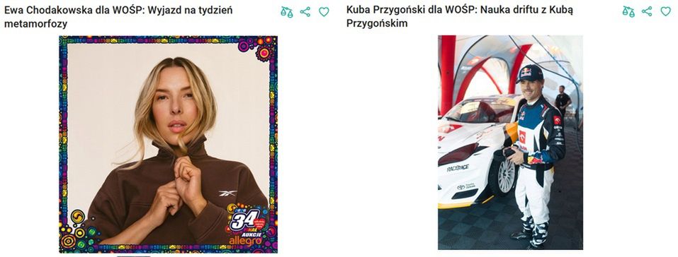 Licytacje WOŚP Ewy Chodakowskiej i Kuby Przygońskiego