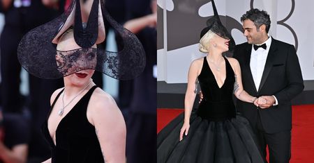 Lady Gaga zachwyca w czarnej sukni i fikuśnym kapeluszu. Na wenecką premierę "Jokera" przybyła z narzeczonym
