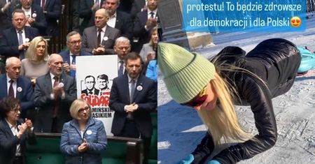 Monika Olejnik chwali się imponującą formą na śniegu. Dla posłów PiS ma radę: "Polecam w ramach protestu PLANK W SEJMIE" (WIDEO)