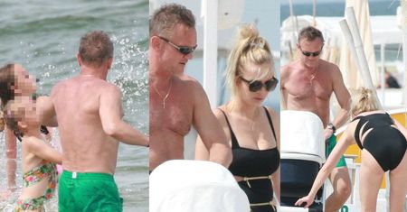 Uradowany Cezary Pazura i Edyta w kostiumie z wycięciami wypoczywają z dziećmi w Juracie (ZDJĘCIA)