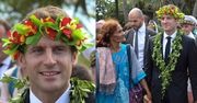 Emmanuel Macron w wianku na głowie i girlandzie z kwiatów paraduje po Nowej Kaledonii (ZDJĘCIA)
