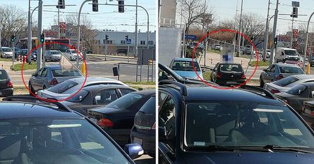 Baner reklamowy promujący park na Górkach Czechowskich uszkodził auto. Ktoś przyjechał i go po prostu zabrał