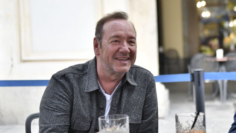 TURIN, ITALY JUNE, 01: Kevin Spacey is seen sitting outside a cafe on June 1, 2021 in Turin, Italy. Kevin Spacey is in Turin to shoot a film called "The Man Who Drew God" by Franco Nero. (Stefano Guidi/Getty Images)