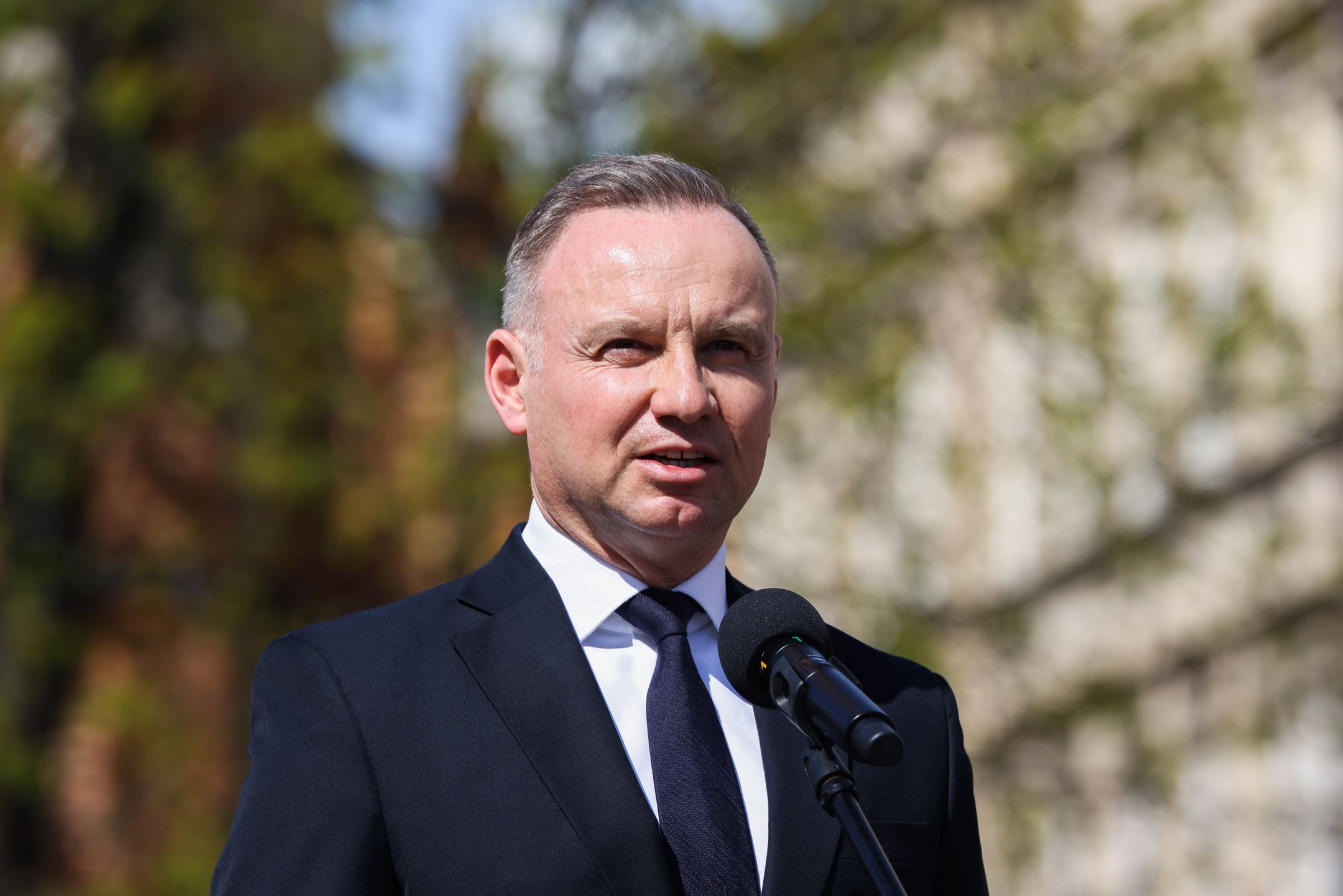 Andrzej Duda, President of Poland, attends commemoration ceremony of the Day of Remembrance for Victims of Katyn Massacre in Krakow, Poland on April 13, 2025.
 (Photo by Beata Zawrzel/NurPhoto via Getty Images)