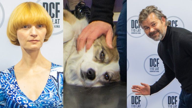 Agata Buzek i Jacek Braciak z pieskiem na premierze filmu