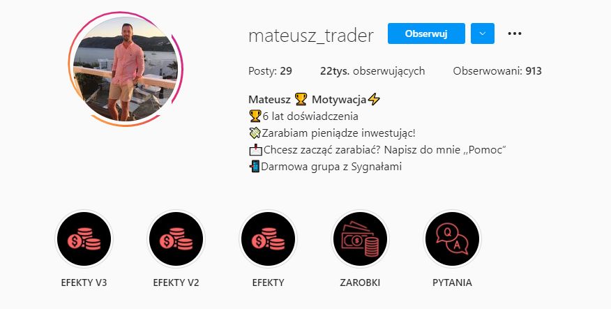 Profile na IG, które namawiają użytkowników do "szybkiego zarobku"