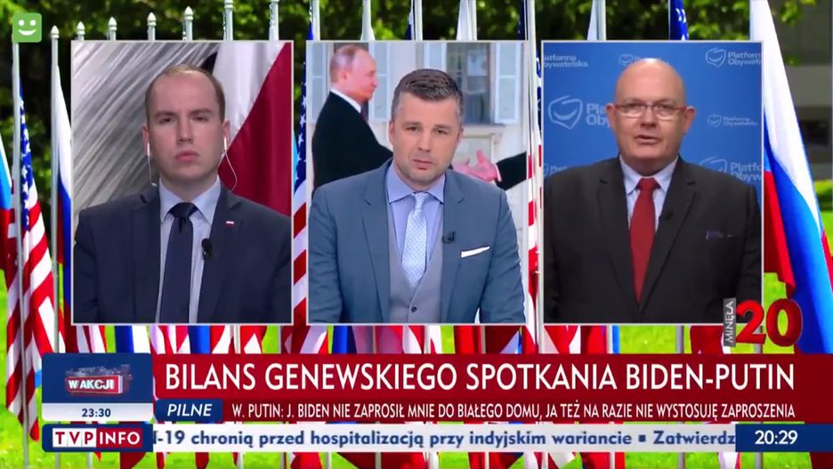 Poseł Gramatyka (po prawej) wykorzystał zaproszenie do TVP Info, żeby wbić szpilę "pewnym mediom"