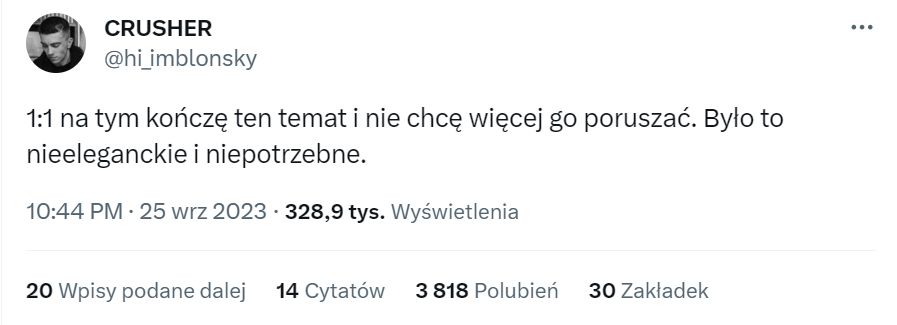 Kacper Błoński kończy temat stosunku z Fagatą.