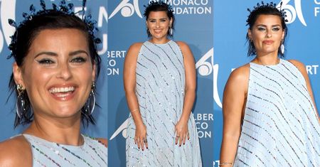 Zadowolona Nelly Furtado w sukni-namiocie