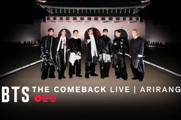 Grafika promująca koncert BTS na Netfliksie