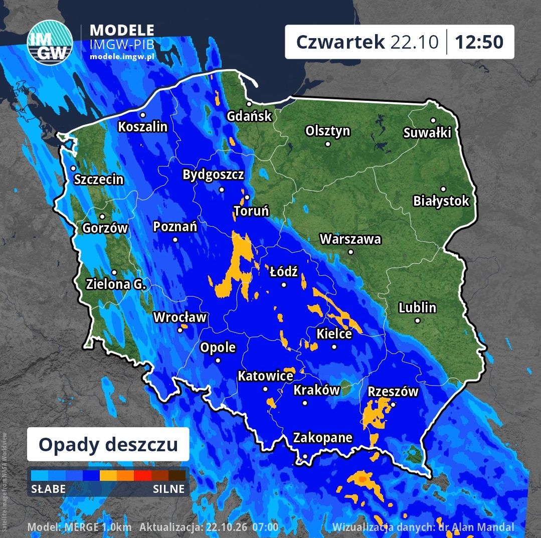 Opady wędrują w głąb Polski