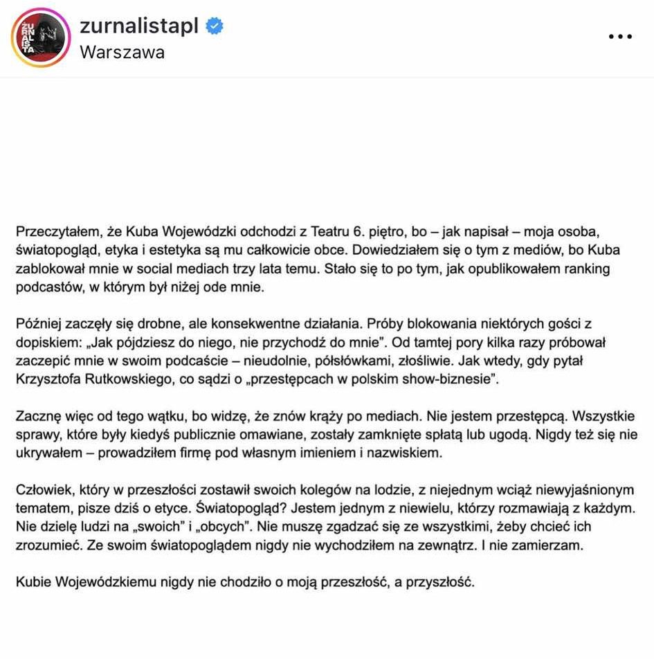 Żurnalista odpowiedział Kubie Wojewódzkiemu