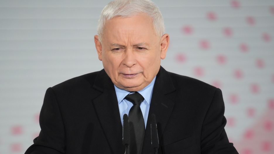 Former de facto leader of Poland Jaroslaw Kaczynski and former Prime Minister Mateusz Morawiecki hold a press conference in Warsaw, Poland on 19 March, 2024. (Photo by Jaap Arriens/NurPhoto via Getty Images)