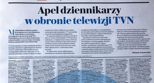 Ostatni dzień na podpisanie się pod apelem w obronie TVN. "Mało podpisów z Polsatu, RMF FM, WP i Super Expressu”
