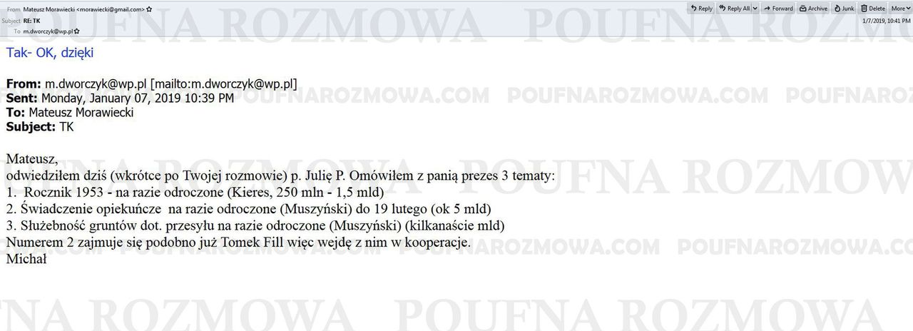 Domniemany mail M. Dworczyka do M. Morawieckiego