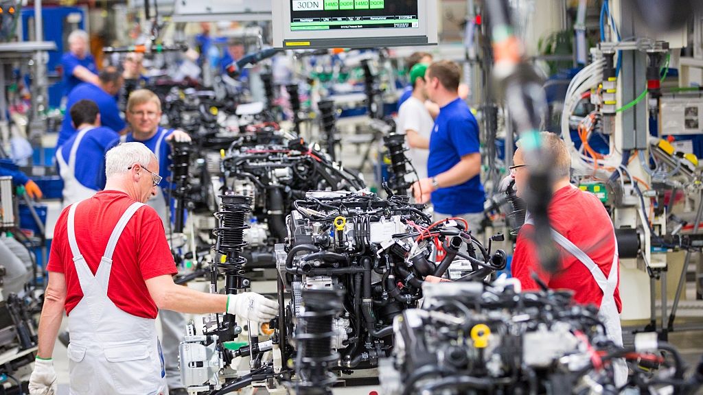 Production Of Electric And Hybrid Golf Automobiles At The Volkswagen AG Wolfsburg Plant
Employee work on the assembly line inside the Volkswagen AG (VW) factory in Wolfsburg, Germany, on Friday, May 20, 2016. Volkswagen AG agreed to raise German workers' pay after labor leaders vowed that employees wont foot the multi-billion-euro bill to resolve its diesel-emissions scandal. Photographer: Krisztian Bocsi/Bloomberg via Getty Images
Bloomberg
E.U., German, European, EU, Automotive, Industry, Europe, EMEA, Manufacturing, Business, Automobiles, Fabrication, Cars, Economy