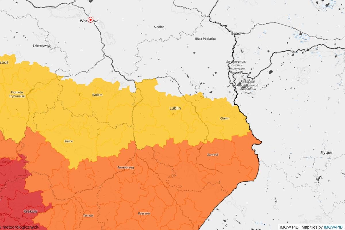 Ostrzeżenia 1. i 2. stopnia przed burzami w czwartek, 24 kwietnia 2025, na Lubelszczyźnie