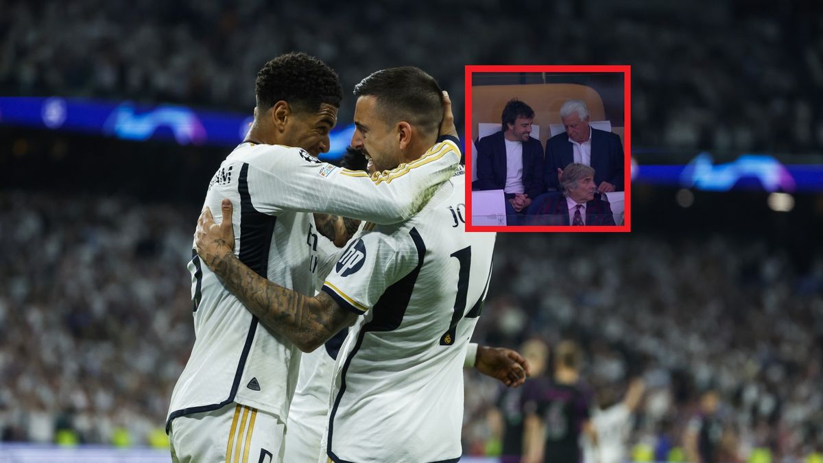 UEFA Champions League - Real Madrid vs Bayern Munich
epa11327920 Joselu of Real Madrid (R) celebrates with his teammate Jude Bellingham after scoring the 1-1 goal during the UEFA Champions League semifinal second leg soccer match between Real Madrid and Bayern Munich, in Madrid, Spain, 08 May 2024.  EPA/JUANJO MARTIN 
Dostawca: PAP/EPA.
JUANJO MARTIN