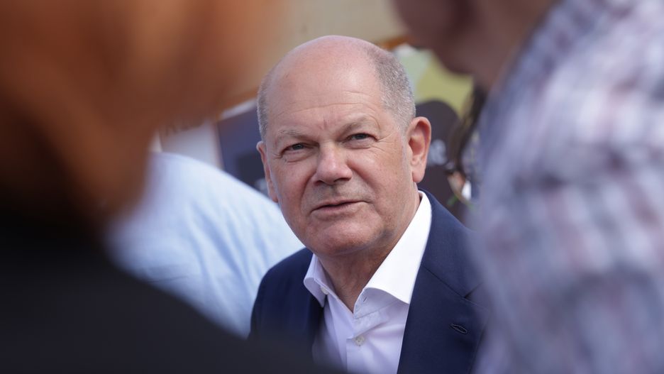 BERLIN, GERMANY - MAY 24: German Chancellor Olaf Scholz visits the "Democracy Fest," which celebrates the 75th anniversary of Germany's Basic Law (Grundgesetz), on May 24, 2024 in Berlin, Germany. The Basic Law, adopted in 1949 in post-World War II West Germany, is modern Germany's version of a constitution and serves as the legal basis for its political system and the guarantee of fundamental individual rights and freedoms. (Photo by Sean Gallup/Getty Images)