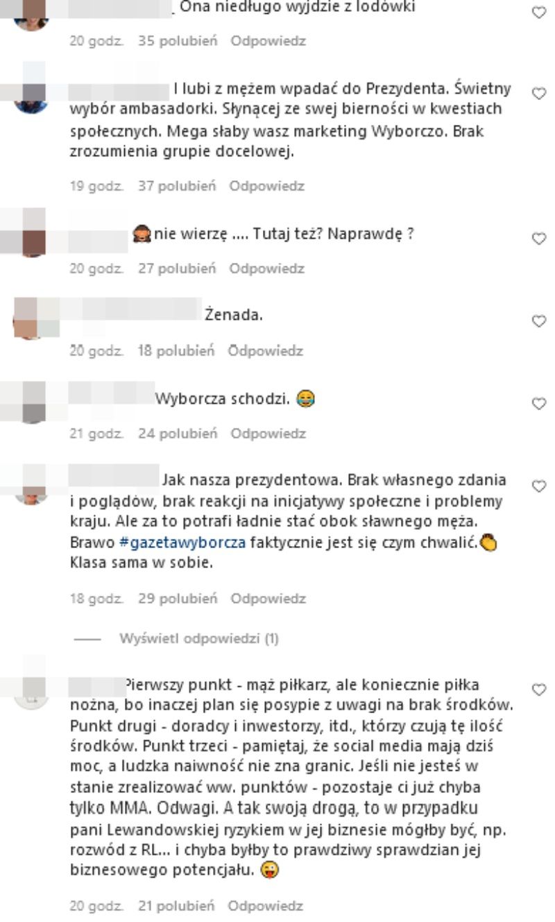 Czytelnicy Gazety Wyborczej krytykują reklamę biznesu cateringowego Anny Lewandowskiej na łamach GW