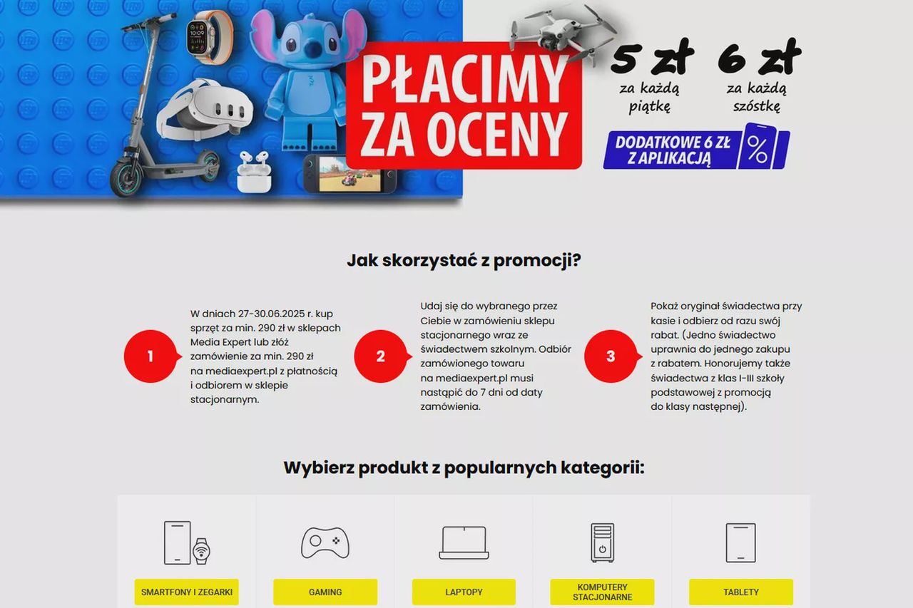 Akcja "Płacimy za oceny" w Media Expert. Jest skarga Rzeczniczki Praw Dziecka