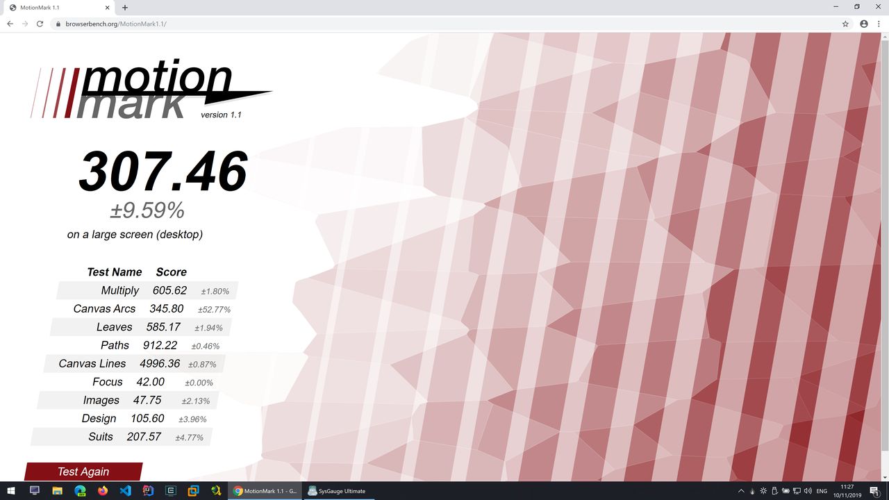 Google Chrome - Motion Mark - Wynik: 307,46