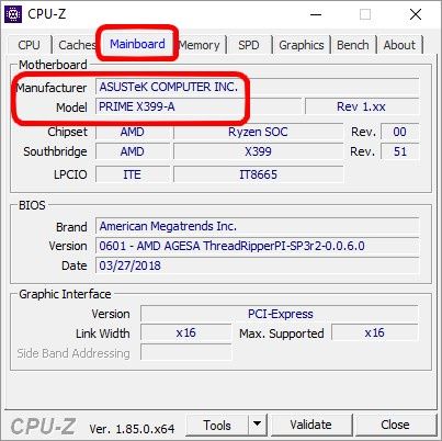 CPU-Z - identyfikacja płyty głównej