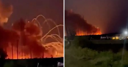 Kula ognia i wystrzały. Gigantyczny pożar w Rosji