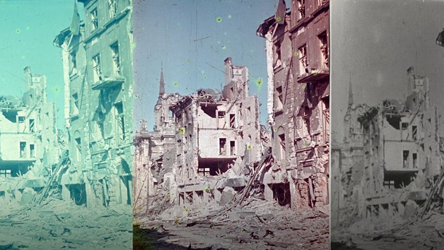 Trzy wersje tych samych zdjęć zniszczonej Warszawy 1
