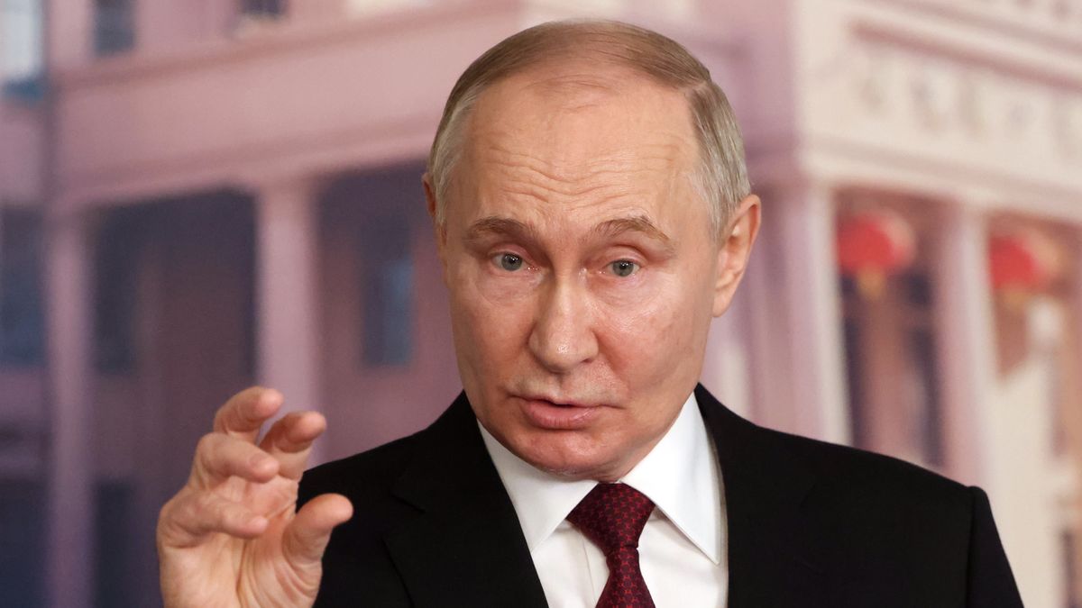 HARBIN, CHINA - MAY 17: (RUSSIA OUT) Russian President Vladimir Putin gestures during his press conference at the Harbin Institute of Technology, May 17, 2024, in Harbin, China. Russian President Putin is having a two-day visit to China. (Photo by Contributor/Getty Images)