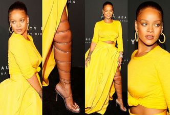 Rihanna i jej zasznurowana łydka świętują premierę autorskich kosmetyków (ZDJĘCIA)