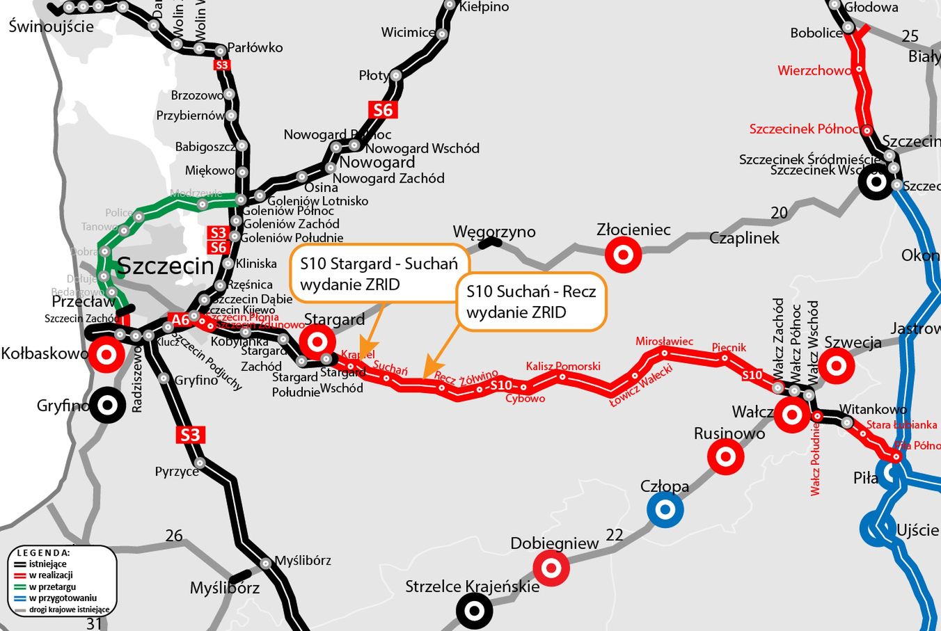 Trasa S10. Mapa realizacji inwestycji