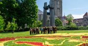 Ogromny Chrobry z… tulipanów przed Teatrem Wielkim