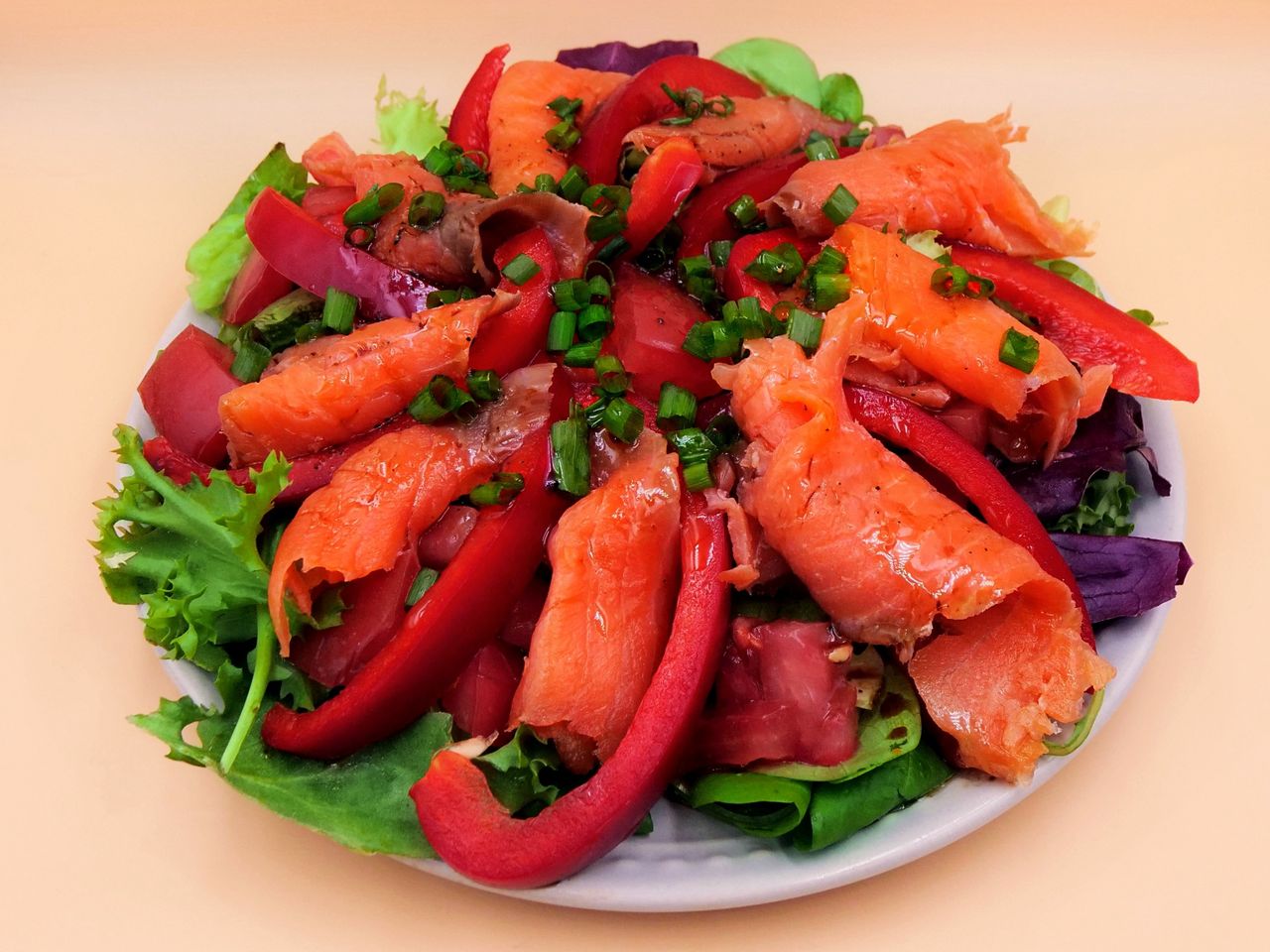 Salad with smoked salmon.