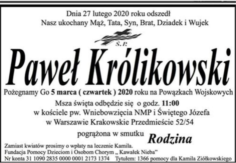 Nekrolog Pawła Królikowskiego