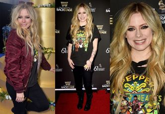 Wiecznie młoda Avril Lavigne wdzięczy się do fotografów na imprezie poprzedzającej galę Grammy