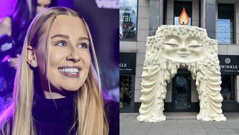TYLKO NA PUDELKU: Pod sklepem Andziaks stanął osobliwy woskowy kolos o subtelnej twarzy. "AŻ OCZY WYPALA" (ZDJĘCIA)