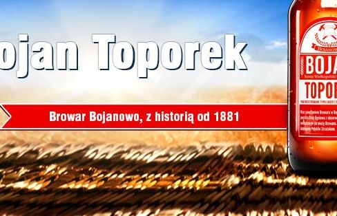 Bojan Toporek reklamowany przez Browary Regionalne Jakubiak jako „Wielkie Polskie piwo”