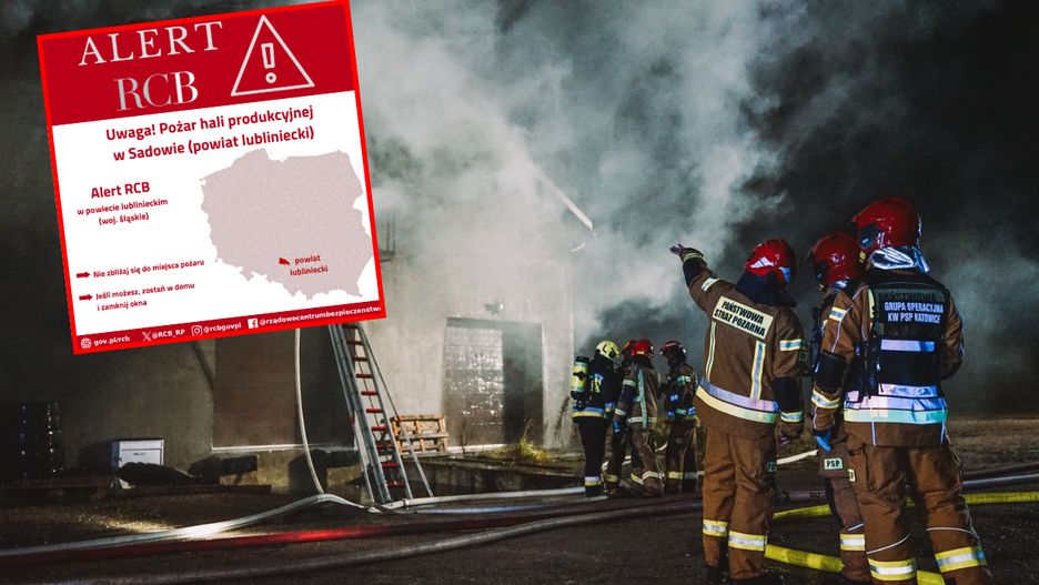 Alert RCB po pożarze hali produkcyjnej w Sadowie