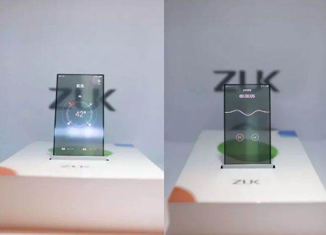 Prototyp smartfonu marki ZUK (Lenovo) z przezroczystym ekranem