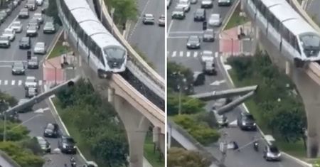 Dźwig runął na estakadę, uderzył w niego pociąg. Groza w São Paulo