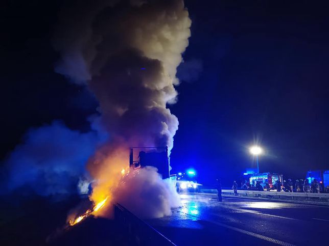 Pożar ciężarówki na autostradzie A4