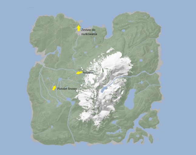 Sons of The Forest - lokalizacja łopaty na mapie