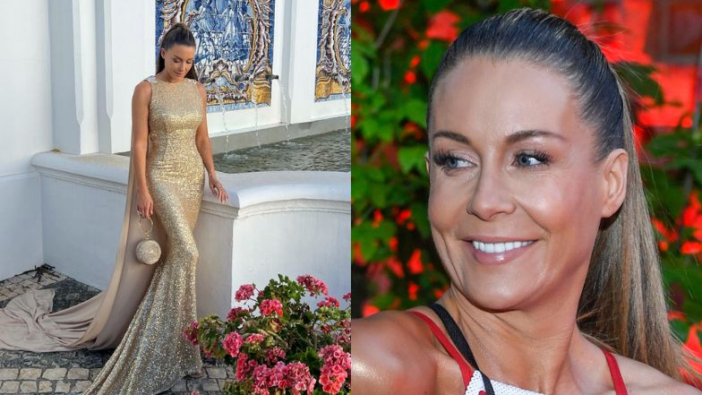 Małgorzata Rozenek pozuje w złotej sukni