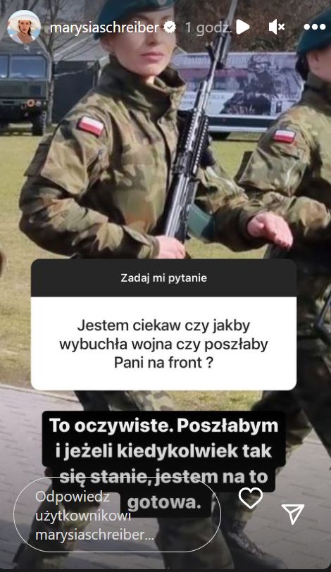 Marianna Schreiber zadeklarowała, że poszłaby na wojnę