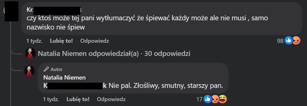 Komentarz Natalii Niemen na Facebooku