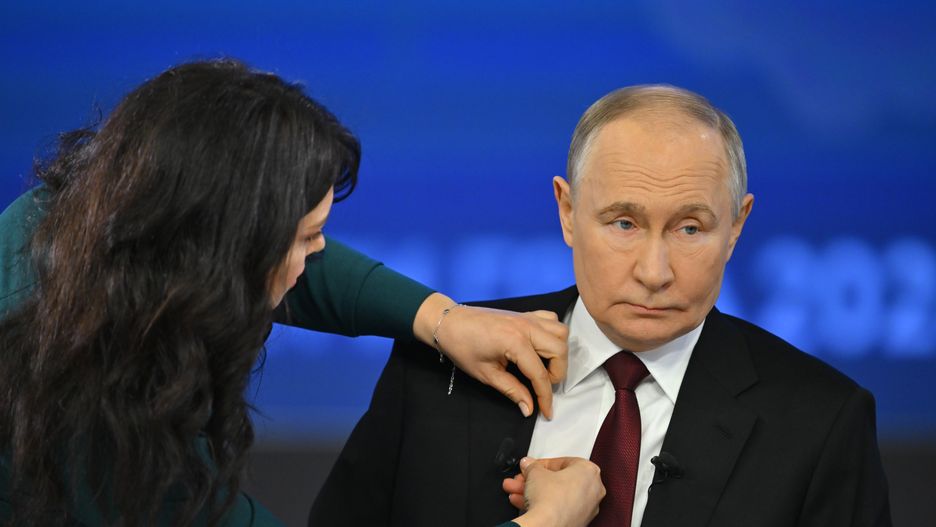 MOSCOW, RUSSIA - DECEMBER 19: Russia's President Vladimir Putin attends annual special televised question-and-answer session and year-end news conference scheduled to take place at the Gostiny Dvor trade and exhibition centre in Russia, Moscow on December 19, 2024. (Photo by Sefa Karacan/Anadolu via Getty Images)